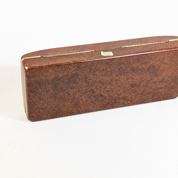 1970s Faux Leather brown jewelry box for men, Fleur de Lys logo - Picture 11 of 11